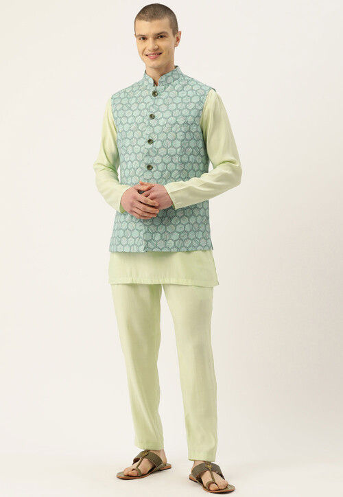 Buy Digital Printed Dupion Silk Short Kurta Set in Light Green and Teal Green Online : MSA1732 - Utsav Fashion Buy Digital Printed Dupion Silk Short Kurta Set in Light Green and Teal Green Online : MSA1732 - Utsav Fashion