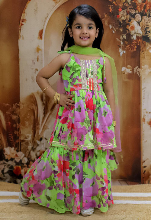 Digital Printed Georgette Pakistani Suit in Light Green and Multicolor
