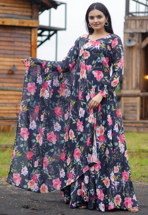 Floral Digital Printed Long Frock - Rohit Bal