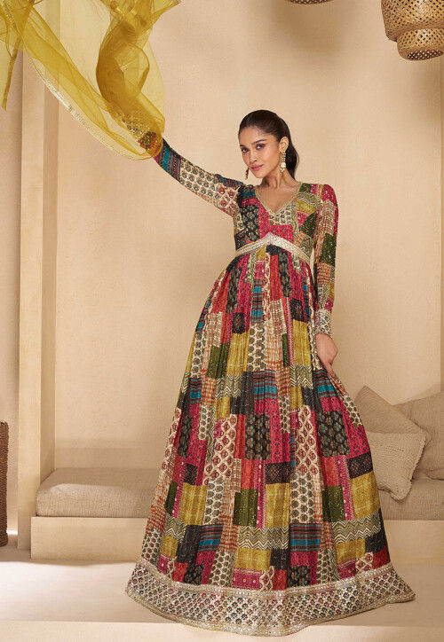 Digital Printed Georgette Abaya Style Suit in Multicolor