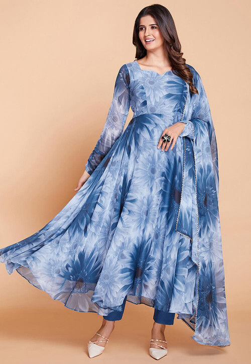 Digital Printed Georgette Aline Suit in Blue