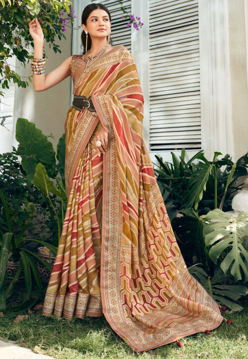 Digital Printed Georgette Brasso Saree in Multicolor