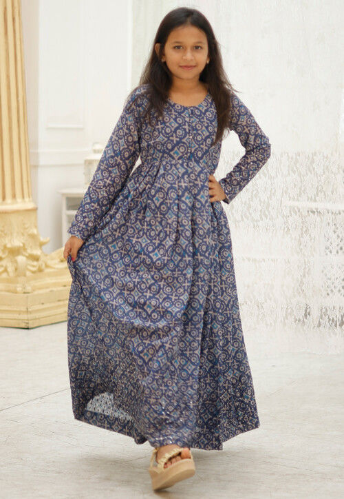 Digital Printed Georgette Gown in Blue