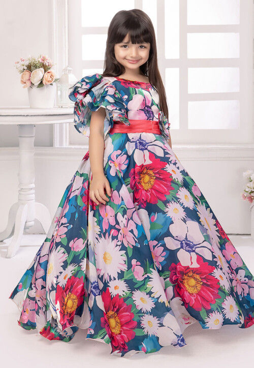 Digital Printed Georgette Gown in Multicolor