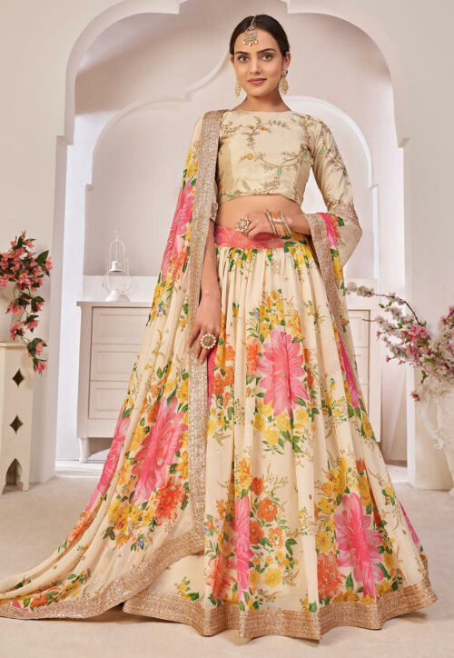Floral digital print hand embroidered lehenga with blouse. – Neha Sharma  Label