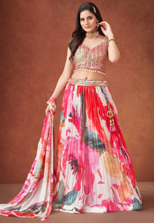 Digital Printed Georgette Lehenga in Multicolor