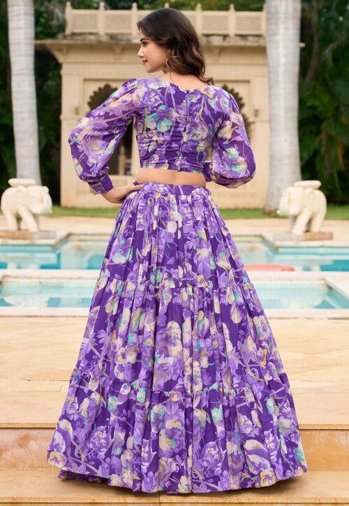 Digital Printed Georgette Lehenga in Purple