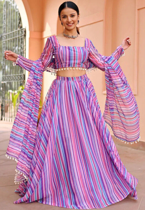 Digital Printed Georgette Lehenga in Purple