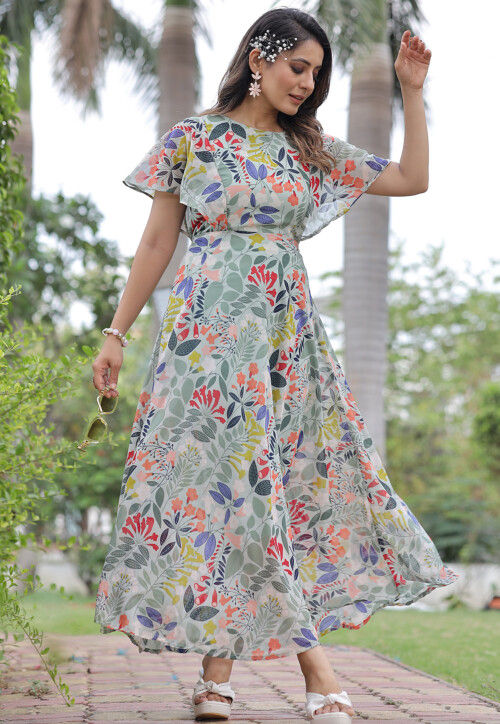 Printed georgette maxi dress top