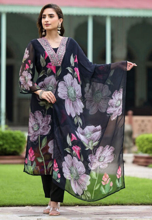 Digital Printed Georgette Pakistani suit in Black