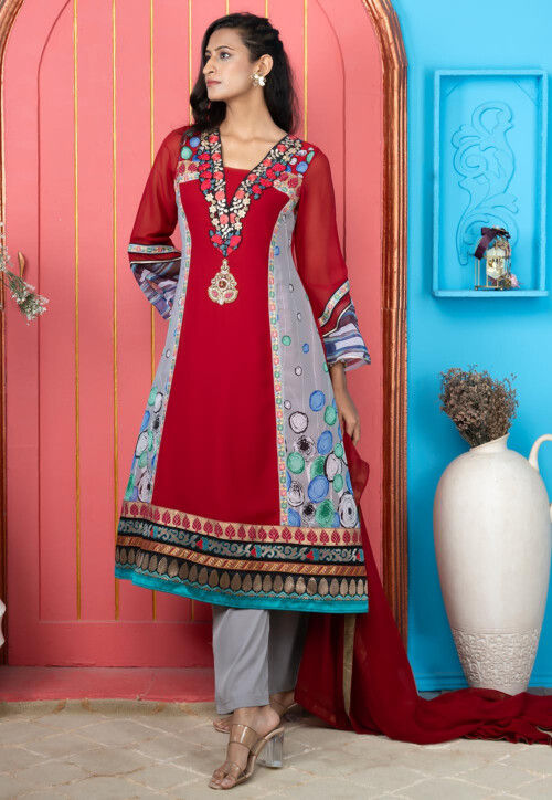 Digital Printed Georgette Pakistani Suit in Maroon