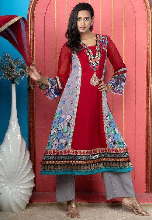 Digital Printed Georgette Pakistani Suit in Maroon