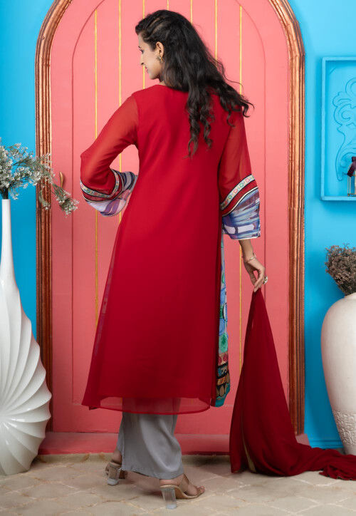 Digital Printed Georgette Pakistani Suit in Maroon
