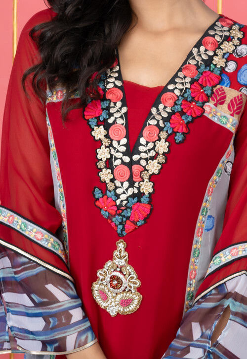 Digital Printed Georgette Pakistani Suit in Maroon