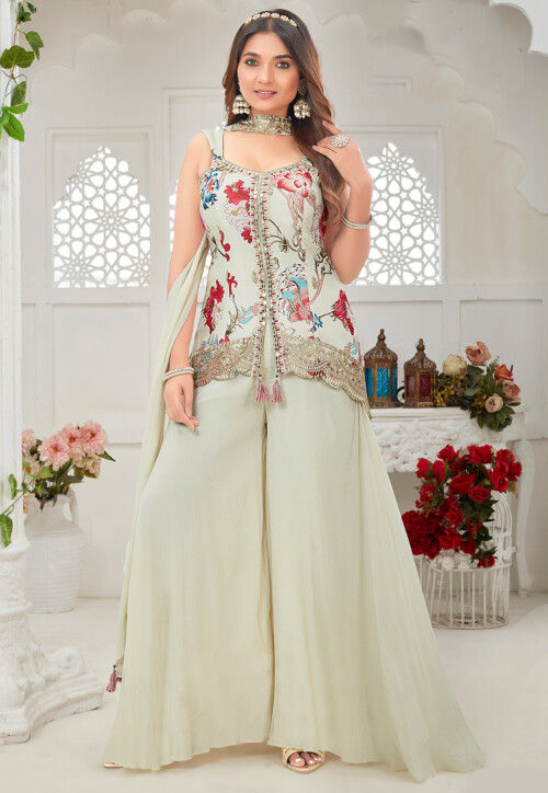 Digital Printed Georgette Pakistani Suit in Pastel Green