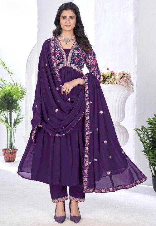 Digital Printed Georgette Pakistani Suit in Purple