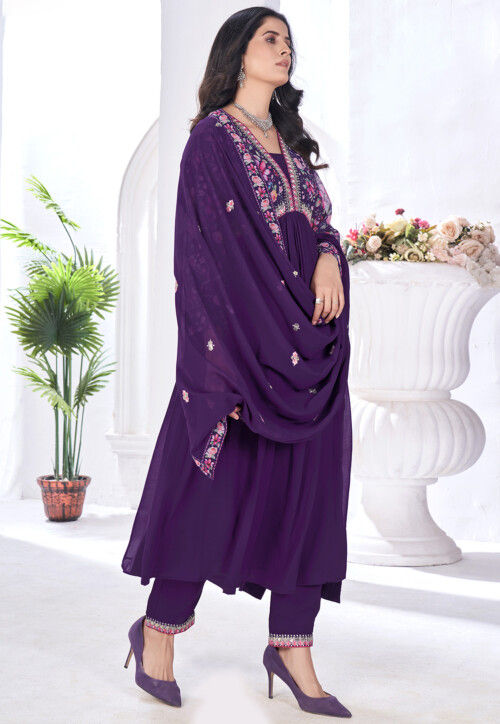 Digital Printed Georgette Pakistani Suit in Purple