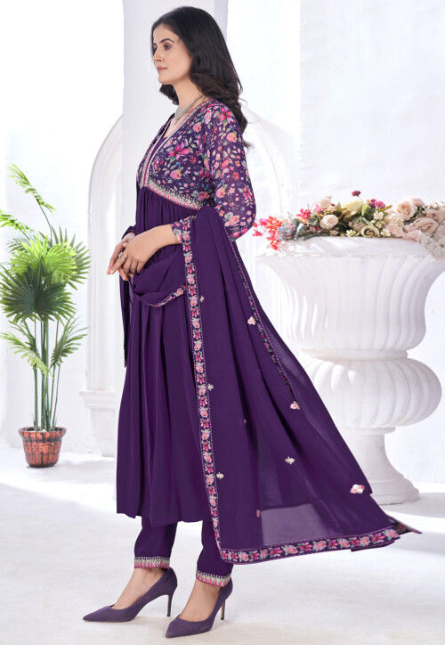 Digital Printed Georgette Pakistani Suit in Purple