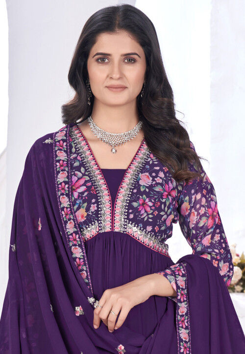 Digital Printed Georgette Pakistani Suit in Purple