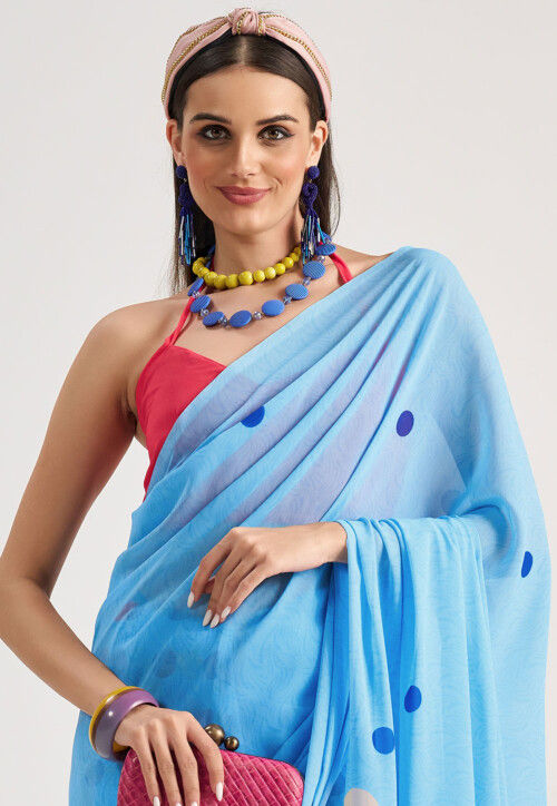 Digital Printed Georgette Saree in Blue