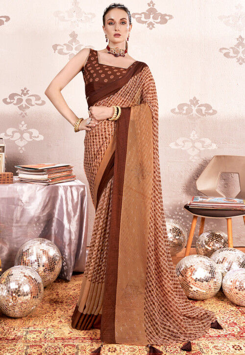 Brown - Plain Sarees - Sarees: Buy Latest Indian Sarees Collection Online |  Utsav Fashion