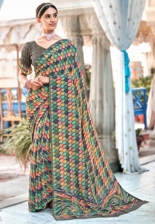 Paulmi and Harsh Striped Georgette Saree With Blouse | Multi Color,  Stripes, Georgette, Square, Sleeveless | Blouses for women, Saree, Georgette  sarees