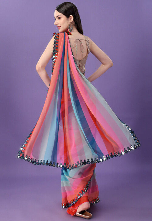 Digital Printed Georgette Saree in Multicolor