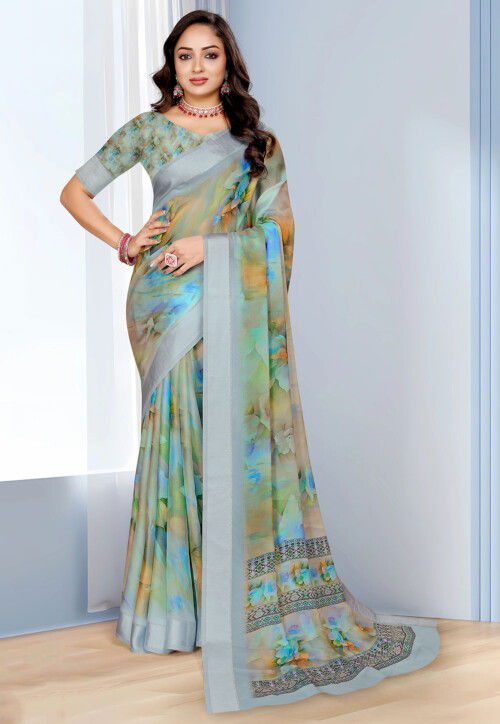 Digital Printed Georgette Saree in Multicolor