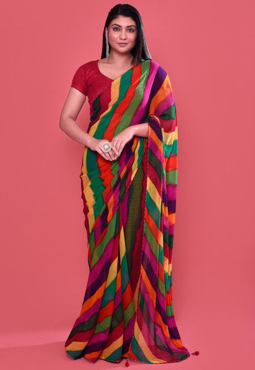 Digital Printed Georgette Saree in Multicolor