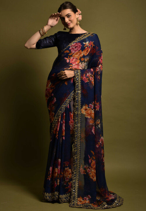 Floral print georgette sarees online 2025