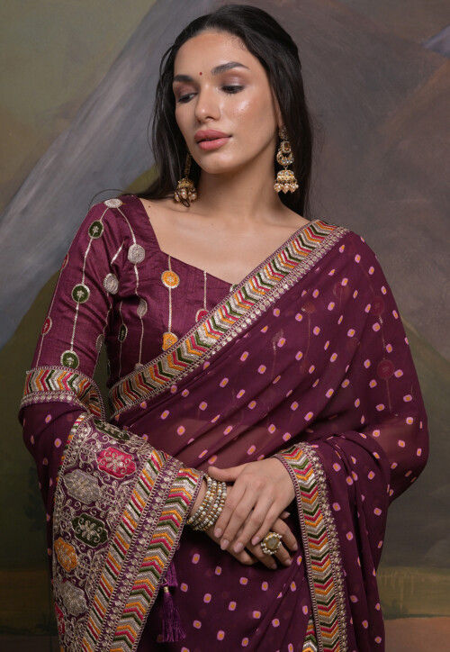 Digital Printed Georgette Saree in Wine