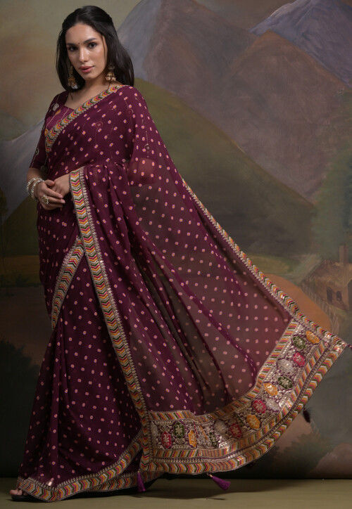 Digital Printed Georgette Saree in Wine