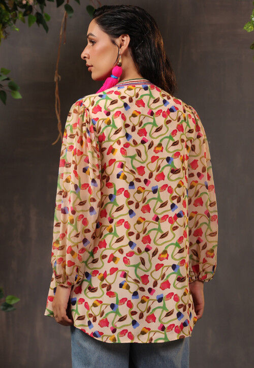 Digital Printed Georgette Top in Beige