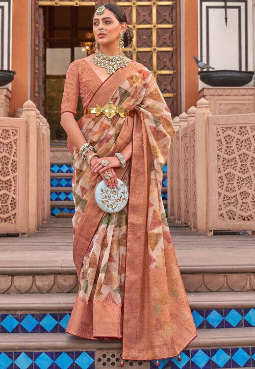 Peach color discount wedding pattu saree