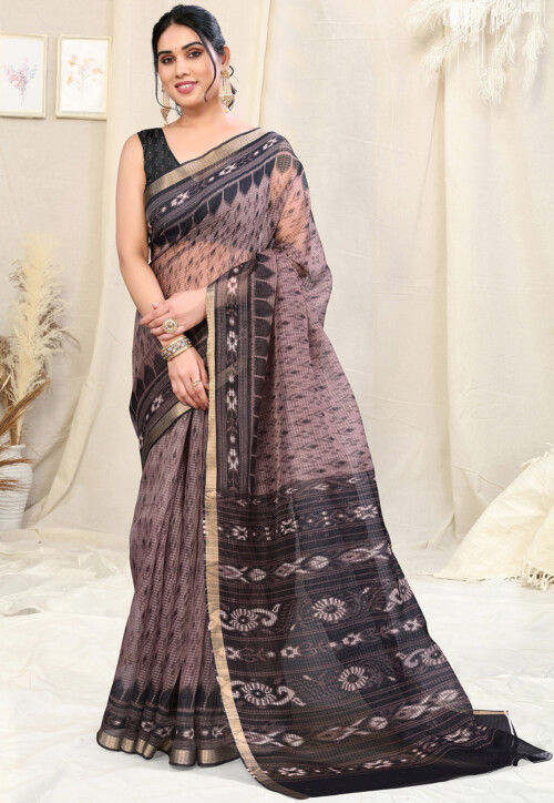 Elegant Mauve Maheshwari Silk Cotton Saree | Handloom Craftsmanship