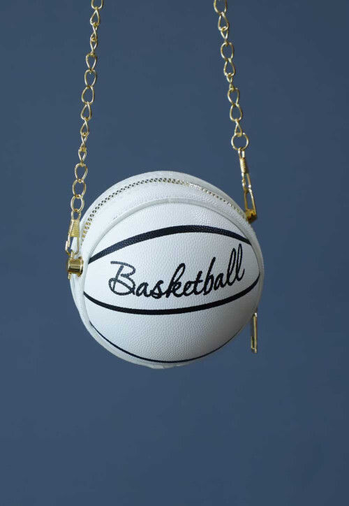 Digital Printed Leather Ball Clutch Bag in White