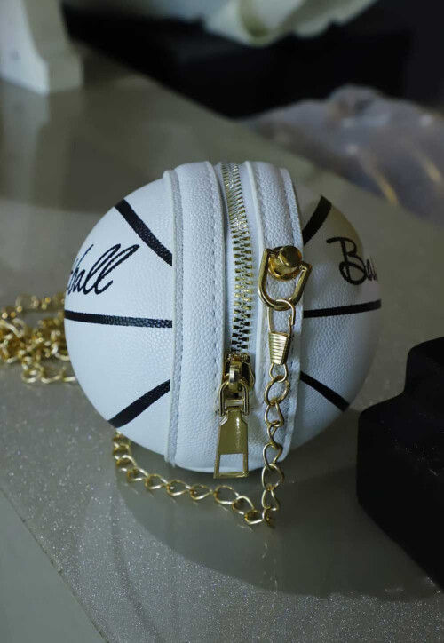 Digital Printed Leather Ball Clutch Bag in White