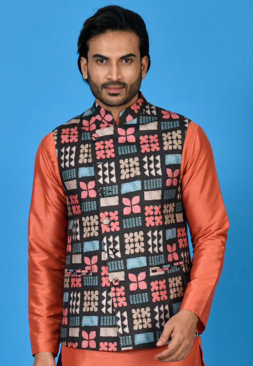 Buy Black 100% Cotton Printed Nehru Jacket For Men by Spring Break Online  at Aza Fashions.