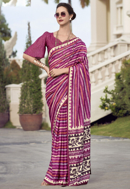 Digital Printed Mal Mal Cotton Saree in Purple