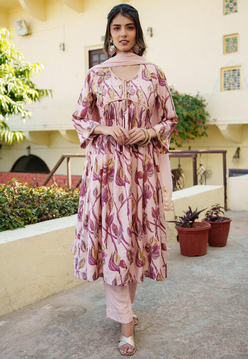 Digital Printed Modal Muslin Pakistani Suit in Pink