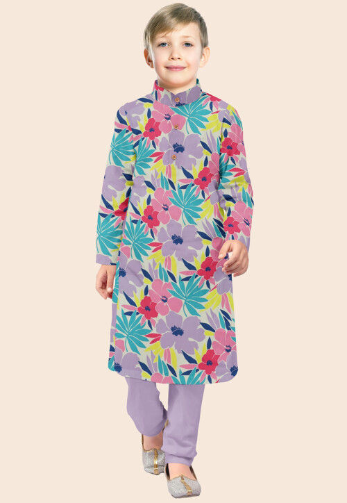 Digital Printed Modal Satin Kurta Set in Multicolor