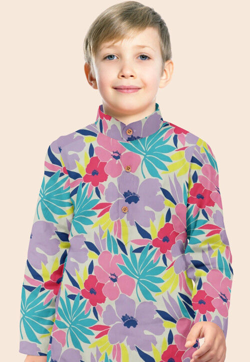 Digital Printed Modal Satin Kurta Set in Multicolor