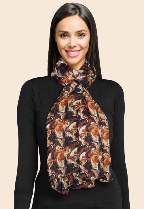 Digital Printed Modal Satin Stole in Brown