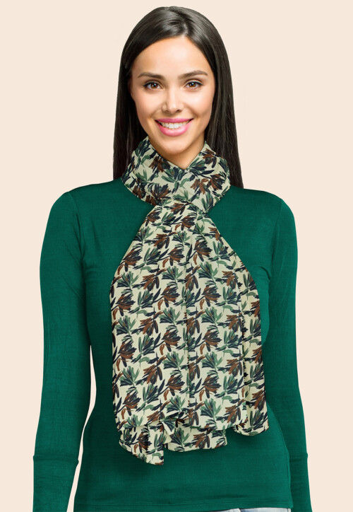 Digital Printed Modal Satin Stole in Light Beige