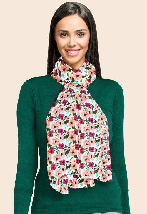 Digital Printed Modal Satin Stole in Peach