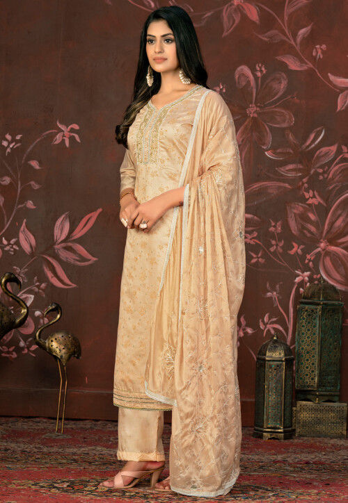 Digital Printed Modal Silk Pakistani Suit in Beige