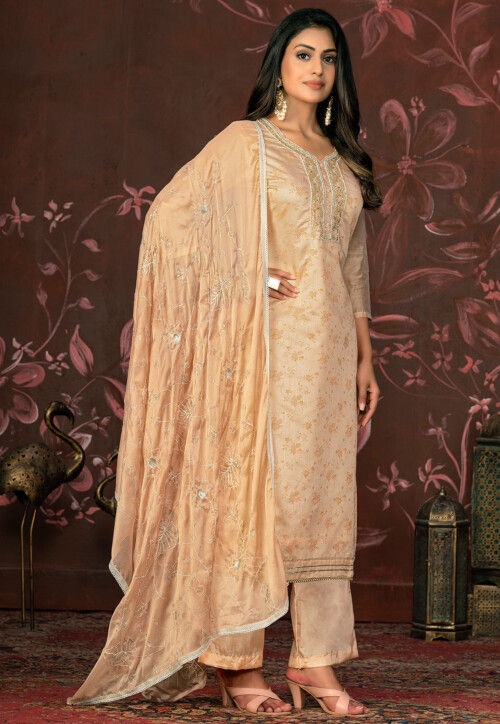 Digital Printed Modal Silk Pakistani Suit in Beige