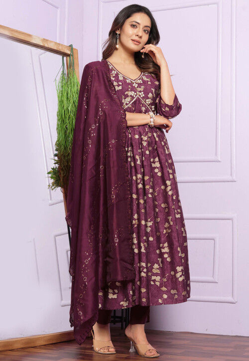 Digital Printed Modal Silk Pakistani Suit in Purple
