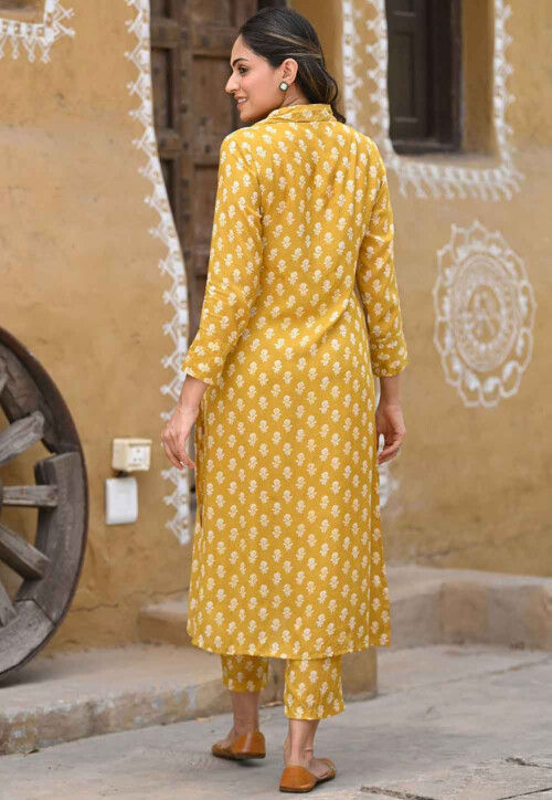 Digital Printed Muslin Cotton Co Ord Set in Mustard