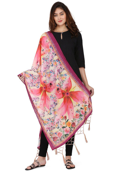 Digital Printed Muslin Cotton Dupatta in Multicolor